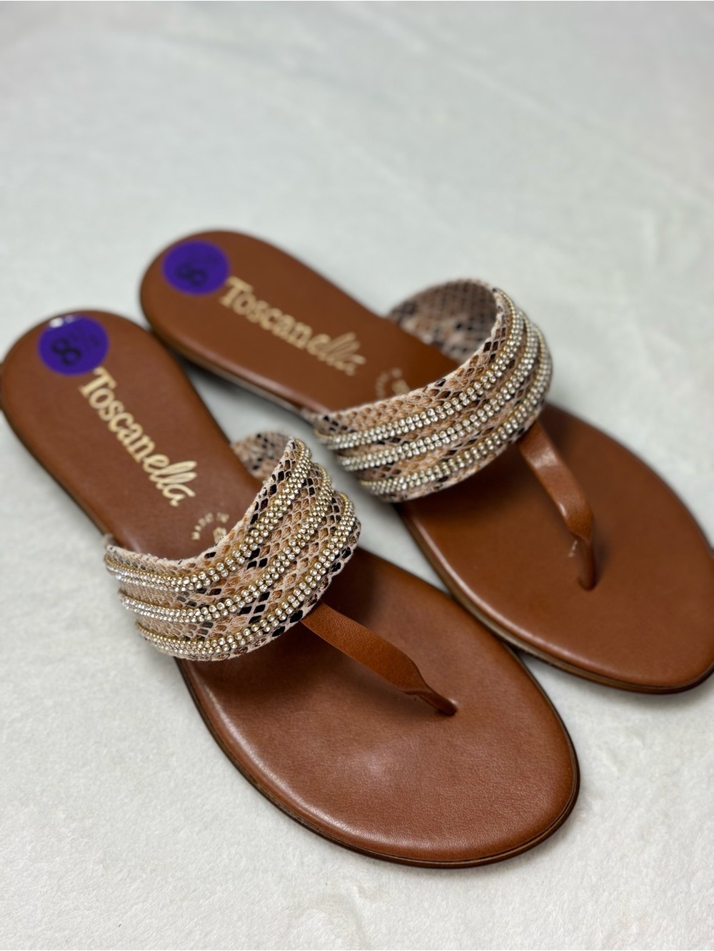 Toscanella‎ Women's Tan Beaded Thong Sandals size 8.5